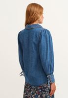 Bayan Mavi Balon Kollu Denim Gömlek