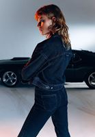 Women Black Crop Denim Jacket with Pocket Detail