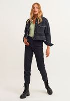 Women Black Crop Denim Jacket with Pocket Detail
