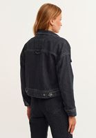 Women Black Crop Denim Jacket with Pocket Detail