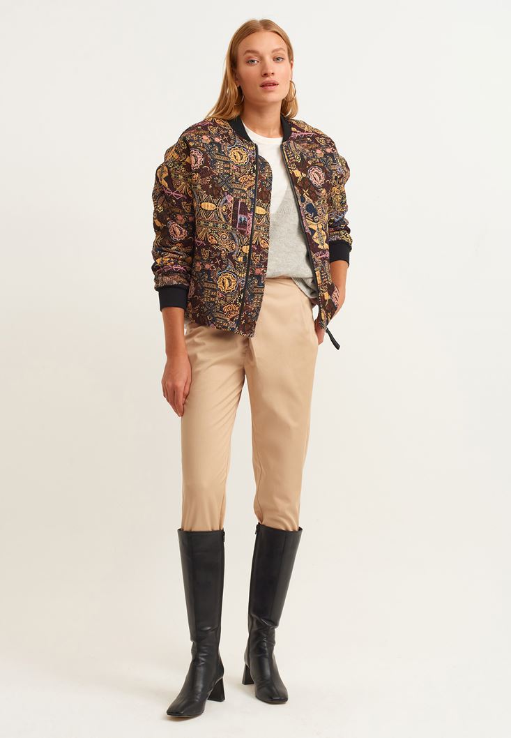 Women Mixed Patterned Bomber Jacket