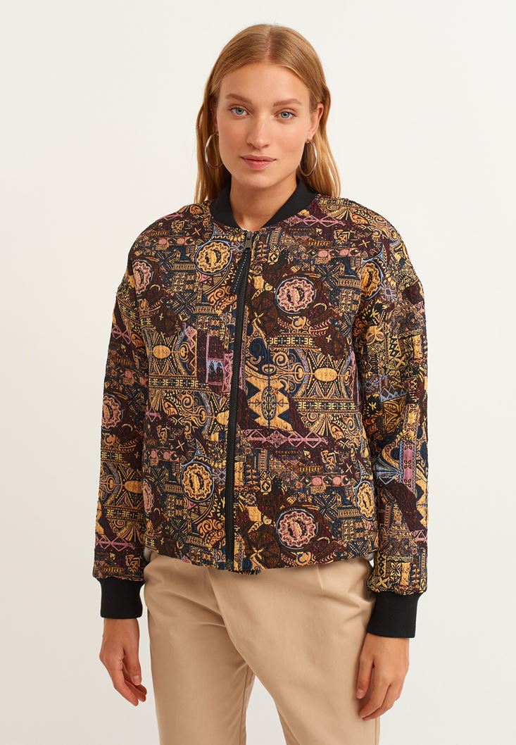 Women Mixed Patterned Bomber Jacket