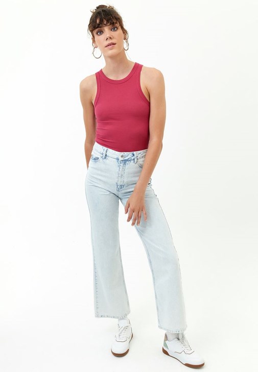 Tank Top ve Wide-Leg Denim Pantolon Kombini