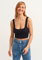 Bayan Siyah Kare Yaka Crop Top