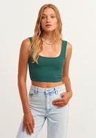 Bayan Yeşil Kare Yaka Crop Top