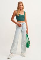 Bayan Yeşil Kare Yaka Crop Top