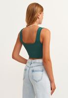 Bayan Yeşil Kare Yaka Crop Top