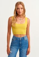 Bayan Sarı Kare Yaka Crop Top