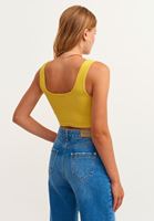 Bayan Sarı Kare Yaka Crop Top