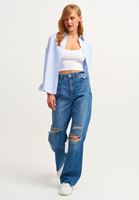 Bayan Beyaz Kare Yaka Crop Top
