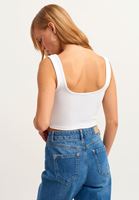 Bayan Beyaz Kare Yaka Crop Top