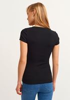 Bayan Siyah Pamuklu U-Neck Tişört