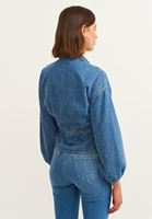 Bayan Mavi Balon Kollu Denim Bluz