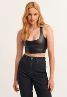 Bayan Siyah Vegan Deri Cut-Out Detaylı Bralet