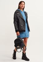 Bayan Siyah Boyfriend Vegan Biker Ceket