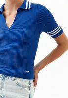 Bayan Çok Renkli Polo Yaka Çizgili Triko ( MODAL )