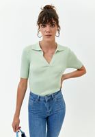 Bayan Yeşil Polo Yaka Triko Top ( MODAL )