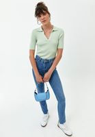 Bayan Yeşil Polo Yaka Triko Top ( MODAL )
