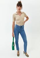 Bayan Krem Polo Yaka Triko Top ( MODAL )