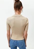Bayan Krem Polo Yaka Triko Top ( MODAL )