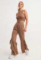 Bayan Kahverengi Paça Detaylı Wide-Leg Pantolon ( TENCEL™ )