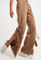 Bayan Kahverengi Paça Detaylı Wide-Leg Pantolon ( TENCEL™ )