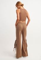 Bayan Kahverengi Paça Detaylı Wide-Leg Pantolon ( TENCEL™ )