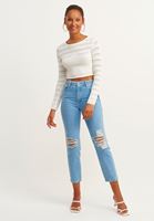 Bayan Mavi Cigarette-Fit Denim Pantolon