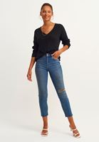 Bayan Mavi Cigarette-Fit Denim Pantolon