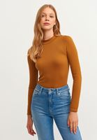 Bayan Turuncu High-Neck Esnek Dokulu Tişört