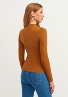 Bayan Turuncu High-Neck Esnek Dokulu Tişört