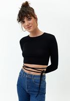 Bayan Siyah Bağlama Detaylı Crop Top