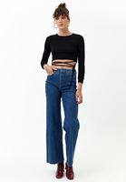 Bayan Siyah Bağlama Detaylı Crop Top
