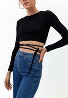 Bayan Siyah Bağlama Detaylı Crop Top
