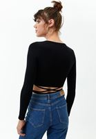 Bayan Siyah Bağlama Detaylı Crop Top