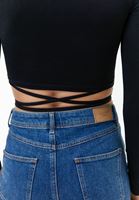 Bayan Siyah Bağlama Detaylı Crop Top