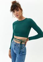 Bayan Yeşil Bağlama Detaylı Crop Top