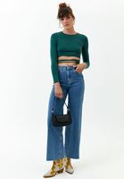 Bayan Yeşil Bağlama Detaylı Crop Top