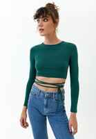 Bayan Yeşil Bağlama Detaylı Crop Top