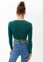 Bayan Yeşil Bağlama Detaylı Crop Top