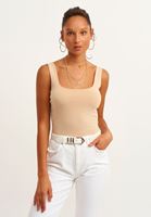 Women Beige Flexible Square Neck Singlet