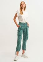 Bayan Yeşil Casual Kemerli Kargo Pantolon
