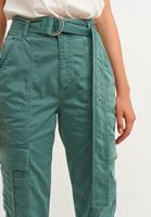Bayan Yeşil Casual Kemerli Kargo Pantolon