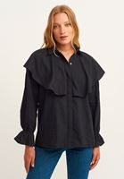 Bayan Siyah Fırfırlı Oversize Gömlek