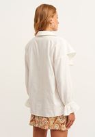 Bayan Krem Fırfırlı Oversize Gömlek
