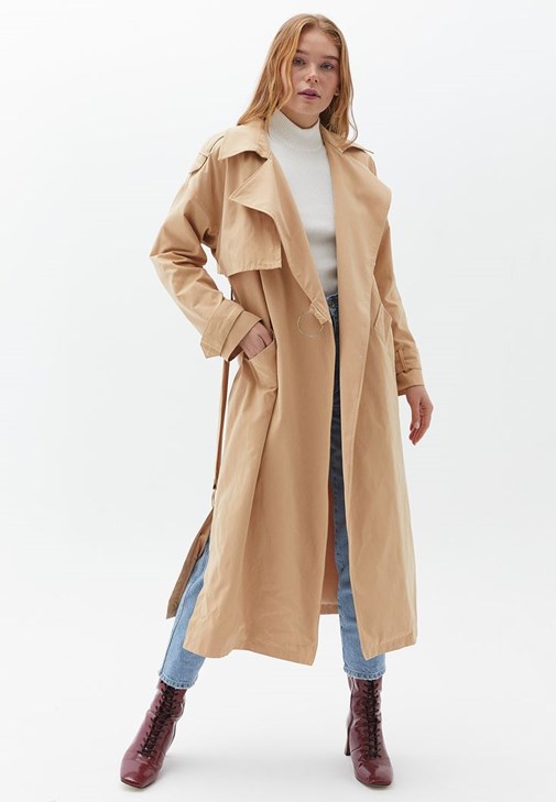 ShomPort Womens Trench Coat Long Sleeve Open Front Windproof