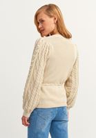 Bayan Açık Krem Zero-Neck Örgü Hırka