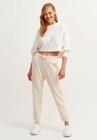 Bayan Krem Oversize Crop Triko