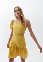 Women Yellow Mini Dress with Puff Sleeves