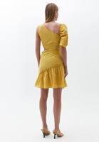 Women Yellow Mini Dress with Puff Sleeves